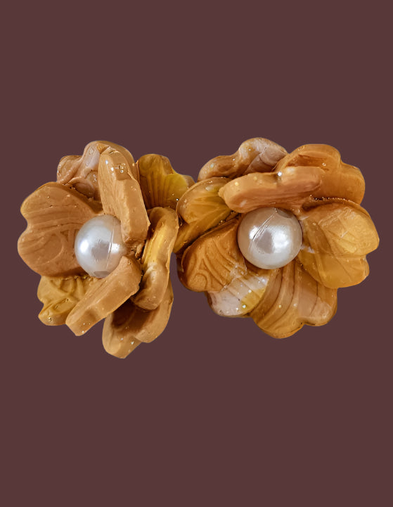 Mustard Floral & pearl Stud