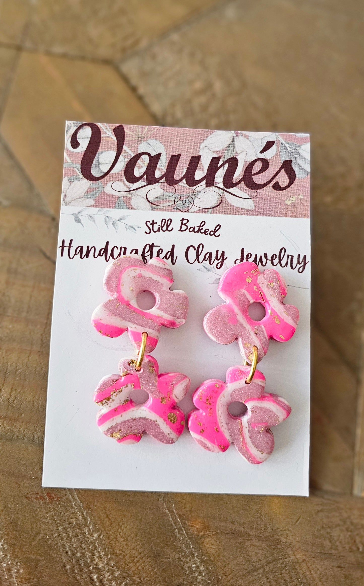 Marbled pink floral stud dangle