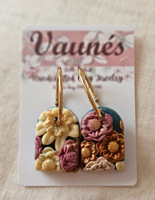 Pink Floral on Teal Hoops