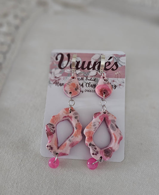 Pink Resin Floral Huggies