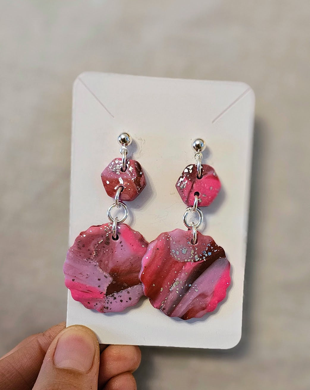 Hot pink marbled with silver stud